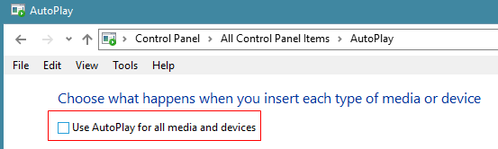 Disable autorun autoplay 10